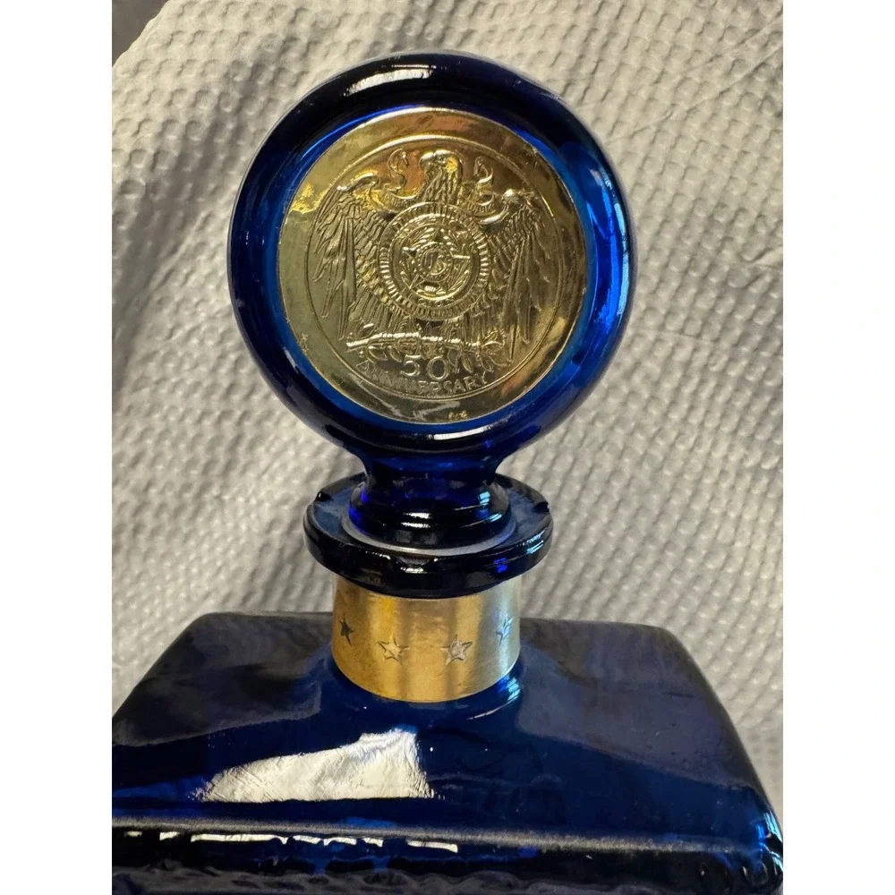 American Legion 50th Anniversary J. W. Dant Whiskey Bottle Decanter Cobalt Blue